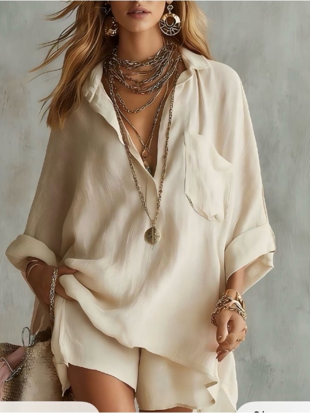 Elegant Cream V-Neck Lightweight Blouse - Women Tops